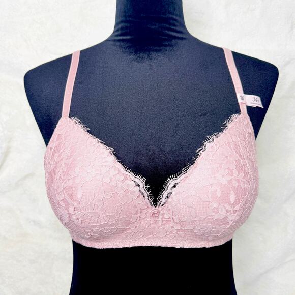 VICTORIA'S SECRET Dream Angels Pink Lace Wireless Push-Up Bra 34B NEW - Picture 2 of 8
